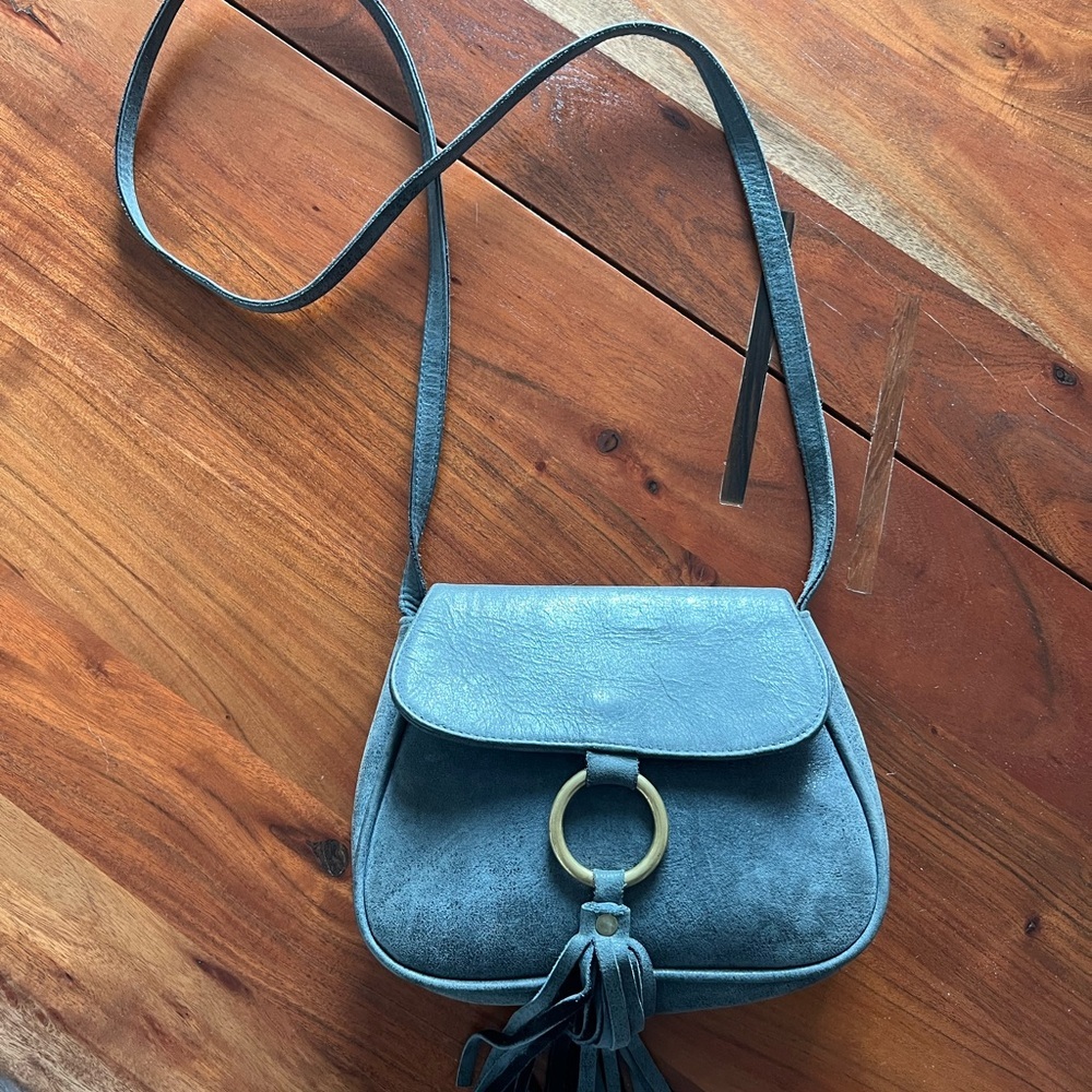 JJ Winters Grey Suede Crossbody Bag with Tassel Details